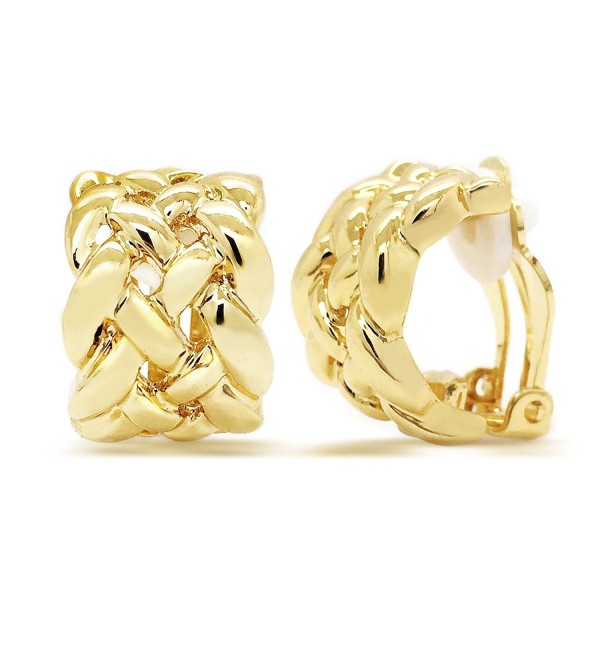 Vintage Clip On Earrings Celtic Knot Gold Plated Braided Woven Women Fashion - CO12BLD235B