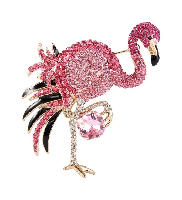 EVER FAITH Women's Austrian Crystal Graceful Enamel Flamingo Bird Brooch Gold-Tone - Pink - CT12MYGTXXT
