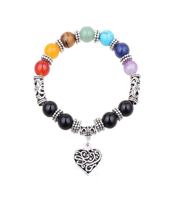 QSKS 7 Colorful Healing Balance Stone Beaded Bracelet Yoga Reiki Charm Heart Bracelets - CJ12NRJV1EO