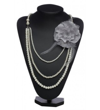 BABEYOND Vintage 1920s Gatsby Multi-layer Imitation Pearl Choker Necklace with Lace Flower Brooch - Grey Flower - CX1832YQE2G