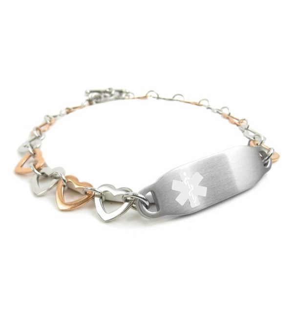 MyIDDr - Pre-Engraved & Customizable Warfarin Ladies Toggle Medical Bracelet- Steel Hearts - CW11KG11IQP