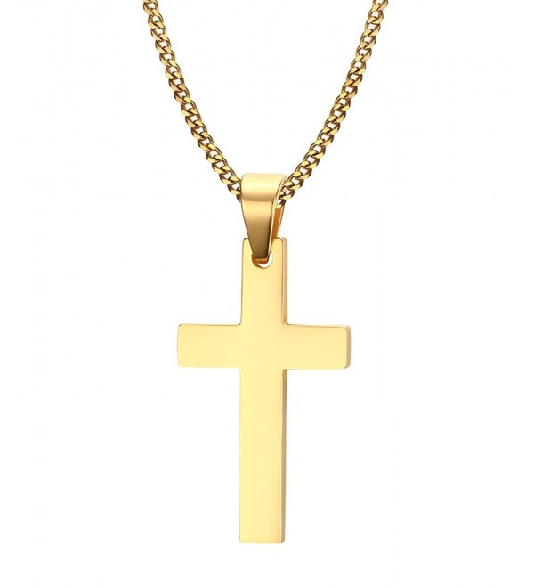 Cross Necklace- Quantum 3mm Stainless Steel Pendant Chain for Men Women - 22 Inch Gold 20x35mm - CR12NABE5TG