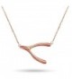 Sideways Wishbone Pendant Necklace .925 Sterling Silver Rose Gold Tone 16" - 17" Horizontal Christmas Gift - C811QR3HQRV