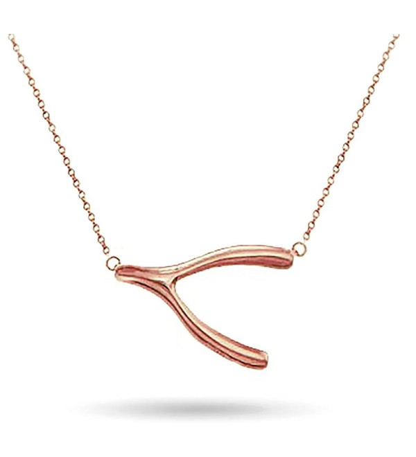 Sideways Wishbone Pendant Necklace .925 Sterling Silver Rose Gold Tone 16" - 17" Horizontal Christmas Gift - C811QR3HQRV