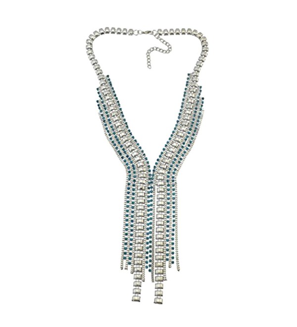 idealway Long Drop Necklace For Women Summer Crystal Bady Jewekry - Silver - CW1839K6K74