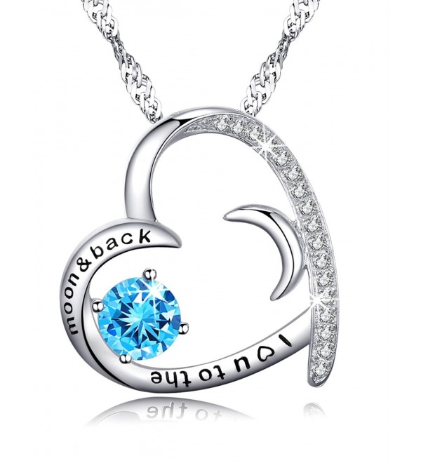 Birthstone Aquamarine Swarovski Necklace Anniversary - Love Heart and Half Moon Necklace - C2187GN89XK