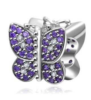 Butterfly Charm with Purple CZ 925 Sterling Silver Animal Charm for European Charms Bracelet - C212NH86SW1