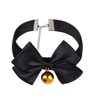 TiaoBug Women's Roleplay Adjustable Soft Ribbon Bow Bell Choker Collar Necklace Black Medium - CN187ES579K