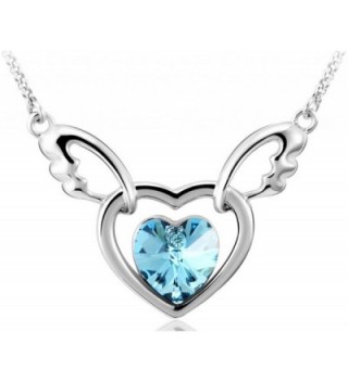 Infinite U Double Hearts Angel Wing Austrian Crystal Silver Plated Women Pendant Necklace - ocean blue - CM11VY5L1PZ
