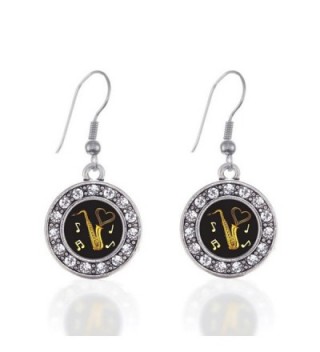 Saxophone Circle Charm Earrings French Hook Clear Crystal Rhinestones - CI124BUVST3