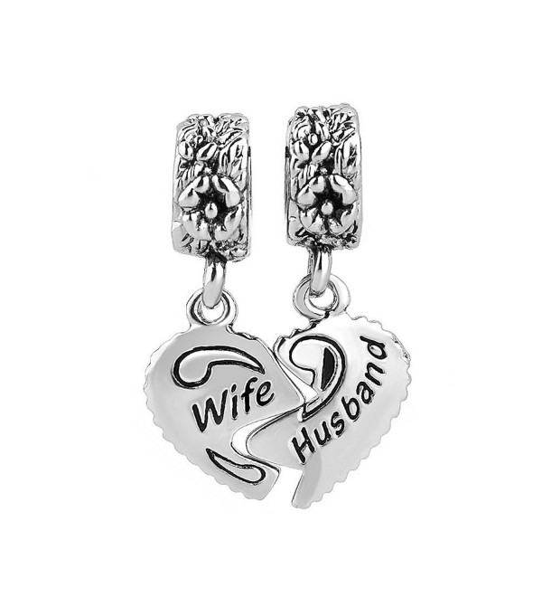 LuckyJewelry Wife Husband Heart Charms Dangle Bead Set Sale For Pandora/Troll/Chamilia Charm Bracelet - CI12N1JRSAP