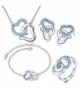 MAFMO Fashion Rhinestone Double Heart Jewelry Set 4pcs Necklace Bracelet Ring Earrings - Sea Blue - C512891FJTF