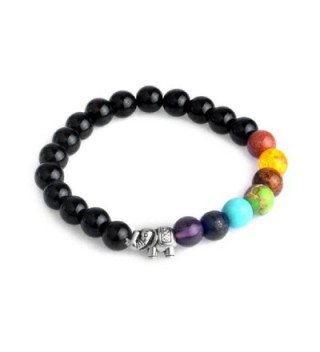 Letter Love 7 Chakras Elephant Bracelet Reiki Healing Balancing Round Black Beads - CG1838XQNZQ