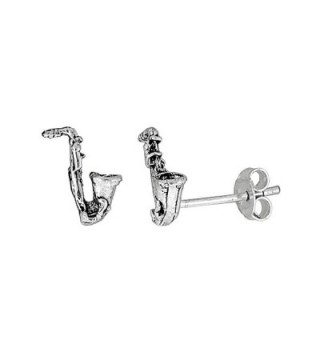 Tiny Sterling Silver Saxophone Stud Earrings 3/8 inch - C1111B20HUB