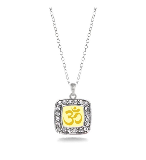OM Yoga Charm Classic Silver Plated Square Crystal Necklace - C011MCHW7YD