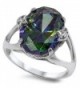 LARGE Royal Vintage French Prong .925 Sterling Silver Simulated Fire Rainbow Topaz Mystic OVAL Ring 5-12 - CQ11E4VQ7KZ