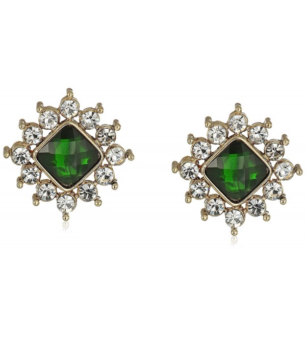 1928 Jewelry Gold-Tone Green Stone and Crystal Button Stud Earrings - CY12LP2XM21