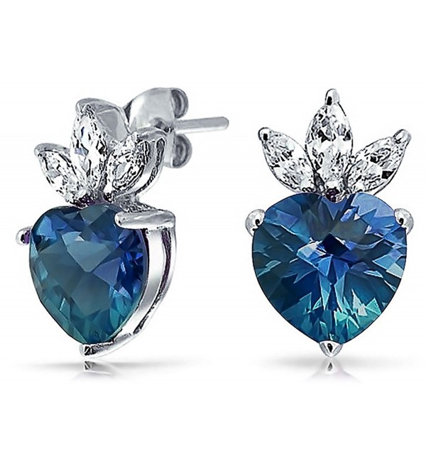 Bling Jewelry Blue Topaz December Birthstone CZ Heart Crown Stud earrings 925 Sterling Silver 15mm - CY11KSK2NJZ