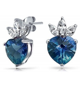 Bling Jewelry Blue Topaz December Birthstone CZ Heart Crown Stud earrings 925 Sterling Silver 15mm - CY11KSK2NJZ