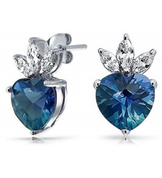 Bling Jewelry Blue Topaz December Birthstone CZ Heart Crown Stud earrings 925 Sterling Silver 15mm - CY11KSK2NJZ
