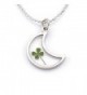 Stainless Steel Real Four Leaf Clover Good Luck Clear Half Moon Pendant Necklace- 16-18 inches - CR11OVBLYZL