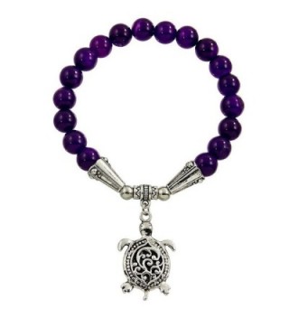 Falari Turtle Lucky Charm Natural Stone Stretch Bracelet (Purple Agate) - CD12F52ARM9