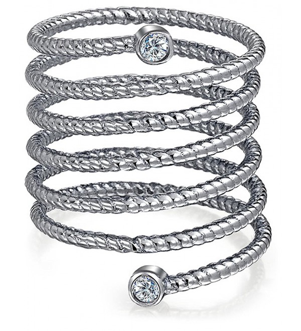 Bling Jewelry CZ Stackable Spiral Rhodium Plated Silver Statement Ring - C4122X95863