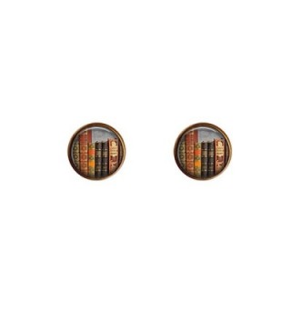Glass Cabochon Earrings - Vintage Books Stud Earrings -Books jewelry - CB17YE3ARYH