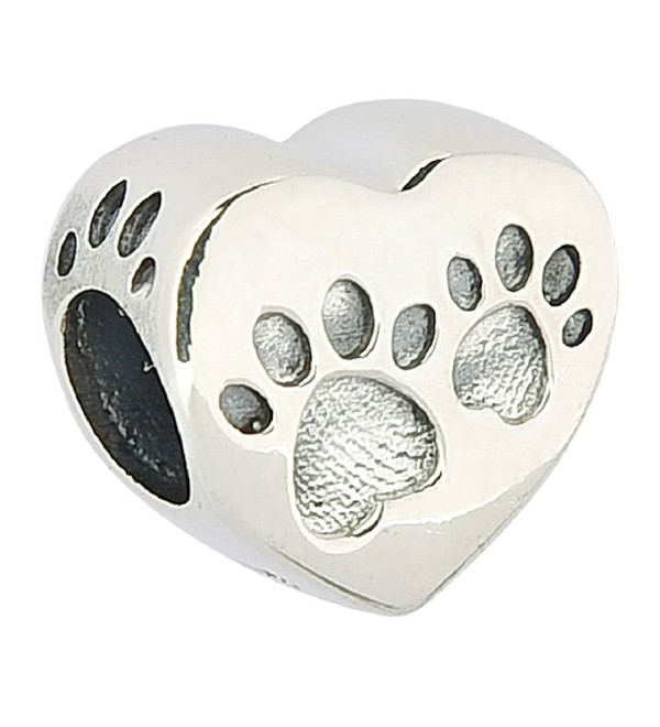 Dog Paw Print Authentic 925 Sterling Silver Bead Animals Bead Fits European Charms - Love Heart - C412ECI75OV