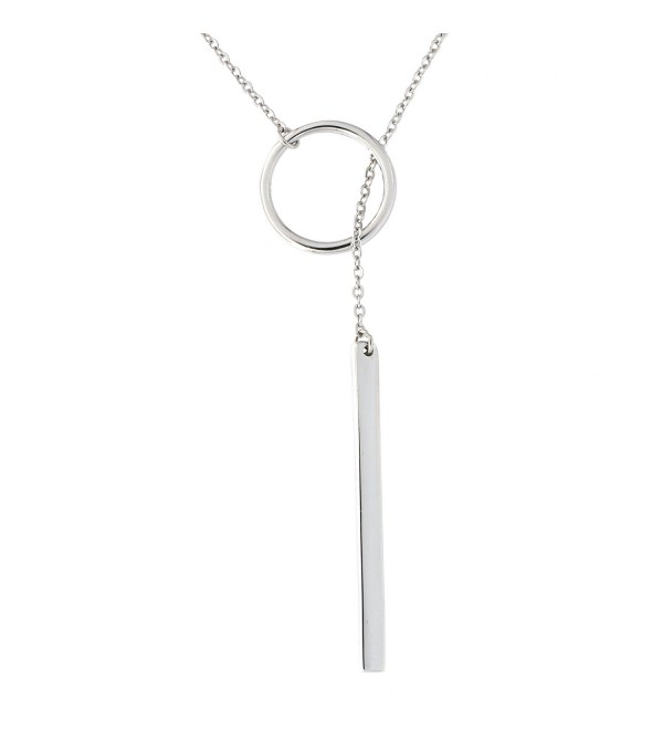 Solid Sterling Silver Rhodium Plated Open Circle with Bar Lariat Necklace- 22" - CM11AVZQ1IZ