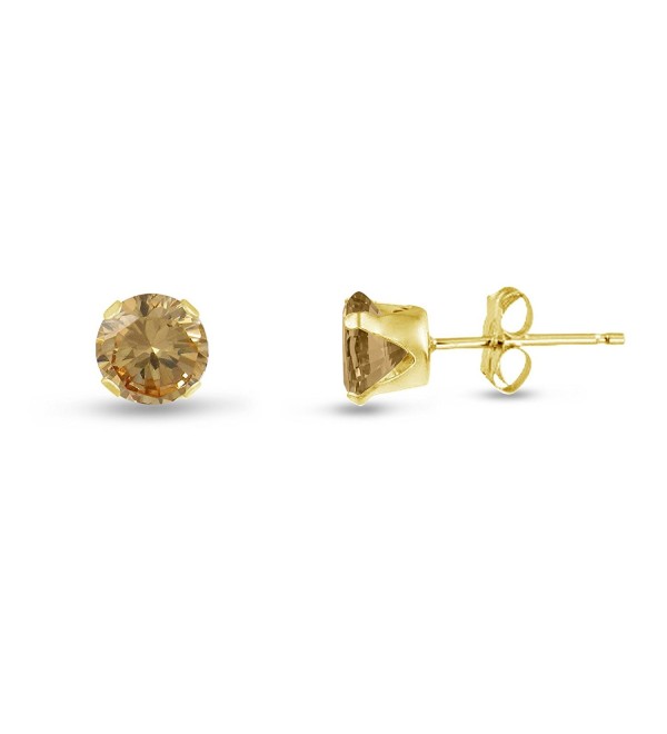 Round 4mm Genuine Citrine Stud Earrings (0.4 cttw) Sterling Silver- 14k Yellow or Rose Goldplate - CA11JY35T6V