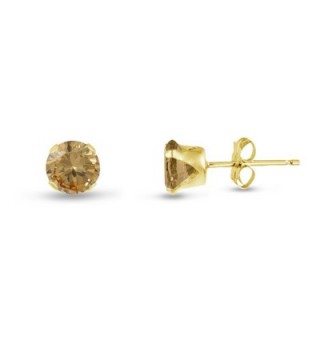 Round 4mm Genuine Citrine Stud Earrings (0.4 cttw) Sterling Silver- 14k Yellow or Rose Goldplate - CA11JY35T6V