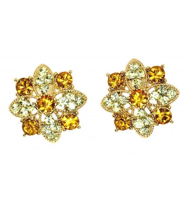 Vintage Simulated Rhinestone Flower Cluster Post Back Earrings - Yellow - CT11CLR0FX9