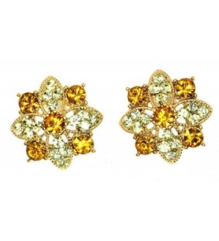 Vintage Simulated Rhinestone Flower Cluster Post Back Earrings - Yellow - CT11CLR0FX9