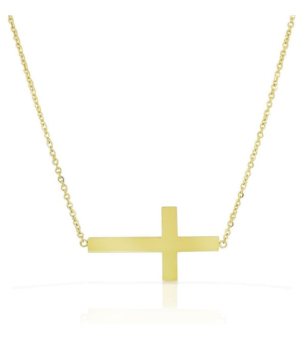 Stainless Steel Yellow Gold-tone Womens Sideways Cross Pendant Necklace - CZ11DND80HX