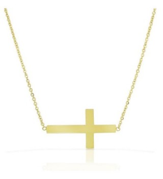 Stainless Steel Yellow Gold-tone Womens Sideways Cross Pendant Necklace - CZ11DND80HX