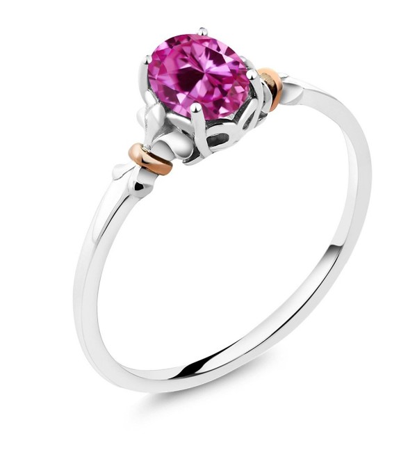 925 Sterling Silver and 10K Rose Gold Ring Oval Pink Created Sapphire (0.90 cttw- Available in size 5-6-7-8-9) - CJ12O9Z3I4I
