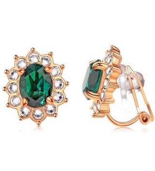 Gold Plated Simulated Emerald Pierced Earrings - 18K Rose Gold Plated & Green - CV12N9REKT3