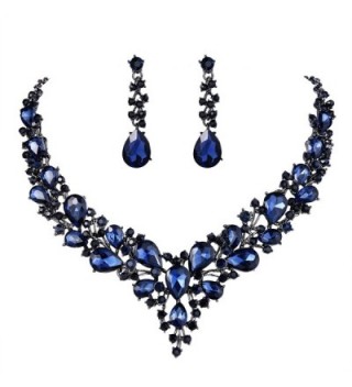 BriLove Austrian Teardrop Statement Black Silver Tone - Sapphire Color Black-Tone - CU189826QS6