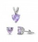Jewelry Set Solitaire Pendant Earrings Heart Shaped Simulated Light Purple Amethyst 925 Sterling Silver - C112MZG1GGV