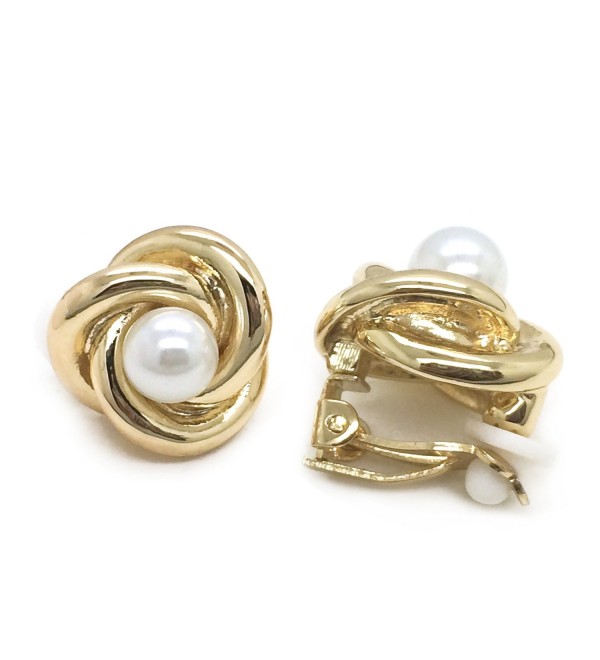 Sparkly Bride Simulated Pearl Clip on Earrings Love Knot Gold Plated Women Fashion - CW11Y41KCS3