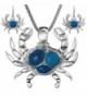 Crab Theme Magnetic Function with Stone Pendant Necklace Set in 18" Popcorn Chain with Earrings - Blue - C811FLTB3OJ