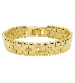 Gold Plated Ridge Textured Links In Brick Pattern Bracelet + Microfiber Jewelry Polishing Cloth - C0125HNG8C5
