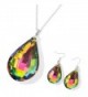 Rainbow Glass Stainless Steel Drop Earrings and Pendant With Chain 24 in - CT189W95LSN