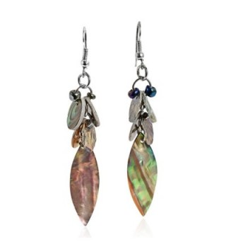 Green-Tones Abalone Shell Leaf Natural Cluster Fish Hooks Dangle Earrings - CL11UEBM5CD