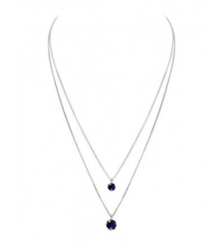 925 Sterling Silver Pendant Necklace Double Layers 18" - Blue - CW12JCYAO8X