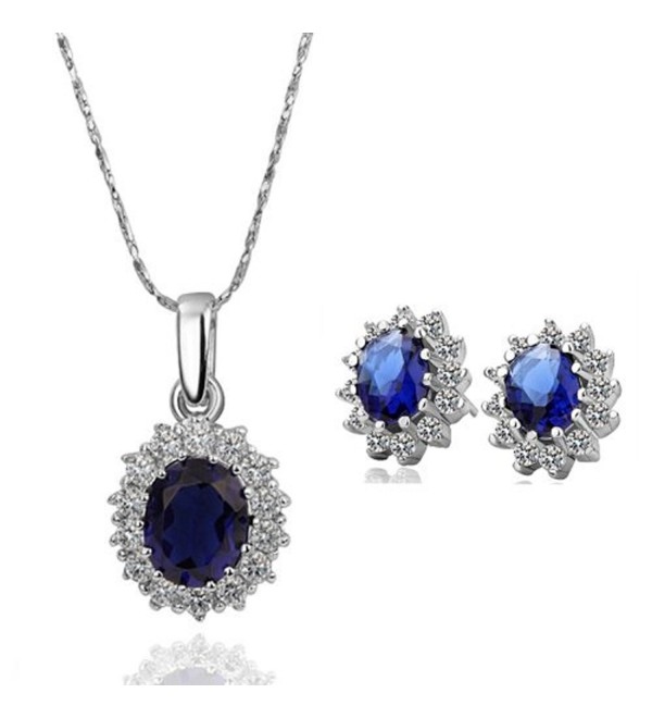 Platinum Plated Sapphire Sets Engagement Pendant Necklace Stud Earrings -JGB002 - C211FFXXWJZ