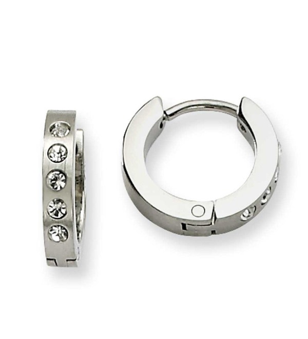 Chisel Stainless Steel CZ Hinged Hoop Earrings - C0113BI914L