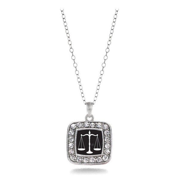 Scale of Justice Lawyer- Judge & Law Student Charm Classic Silver Plated Square Crystal Necklace - C511MCHW99L