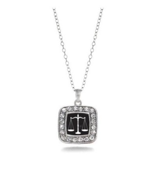 Scale of Justice Lawyer- Judge & Law Student Charm Classic Silver Plated Square Crystal Necklace - C511MCHW99L